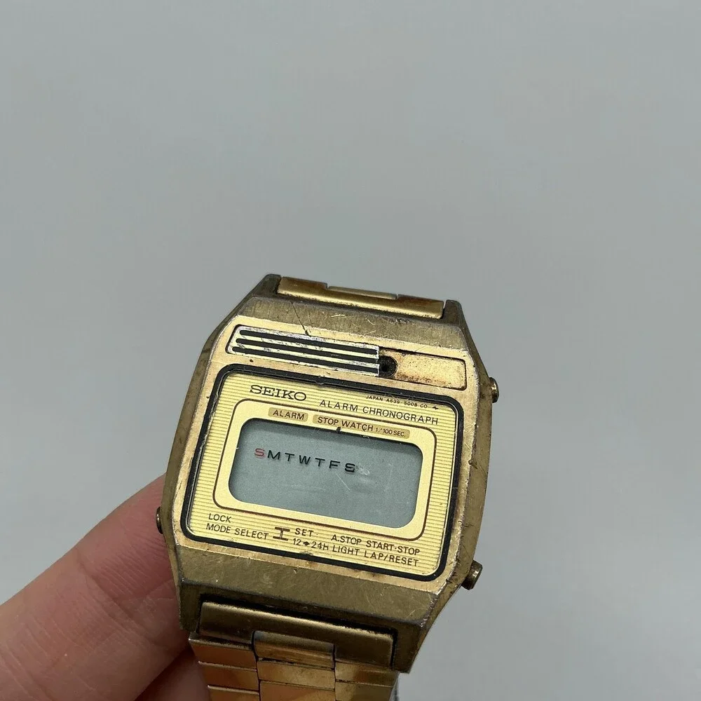 Vtg Seiko A639-5009 Chronograph Mens Watch 33mm Gold Tone For Parts Not Running